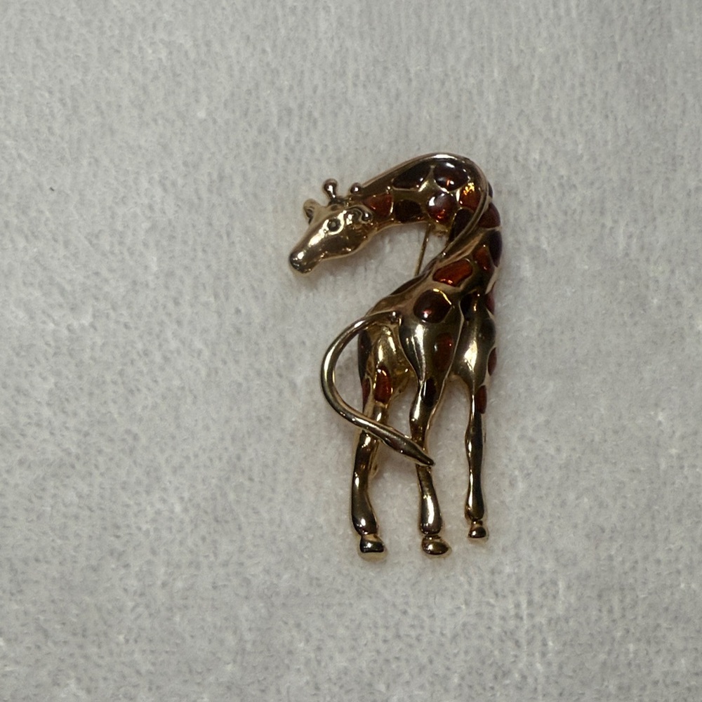 Gold-tone Giraffe Brooch with Brown Enamel Spots